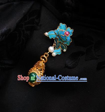 Chinese Classical Cheongsam Blue Peony Brooch Traditional Hanfu Accessories Handmade Breastpin Pendant for Women