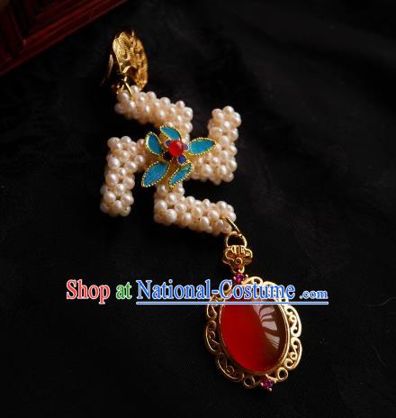 Chinese Classical Cheongsam Carnelian Brooch Traditional Hanfu Accessories Handmade Pearls Breastpin Pendant for Women