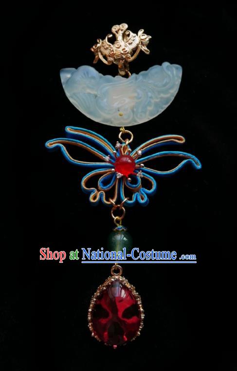 Chinese Classical Cheongsam Jade Brooch Traditional Hanfu Accessories Handmade Silk Butterfly Breastpin Pendant for Women