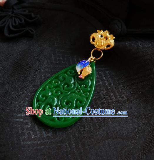 Chinese Classical Cheongsam Jade Brooch Traditional Hanfu Accessories Handmade Bat Cloisonne Leaf Breastpin Pendant for Women