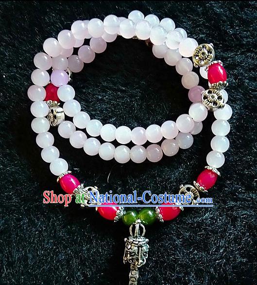 Handmade Chinese Traditional Tibetan Nationality White Beads Bracelet Accessories Decoration Zang Ethnic Multi Layer Bangle for Women