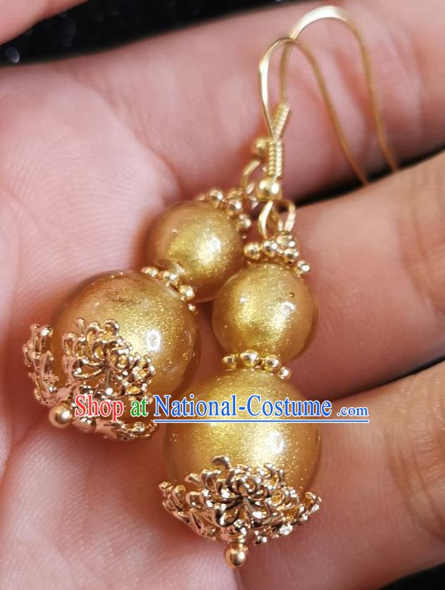 Chinese Handmade Qing Dynasty Court Earrings Traditional Hanfu Ear Jewelry Accessories Classical Golden Cucurbit Eardrop for Women