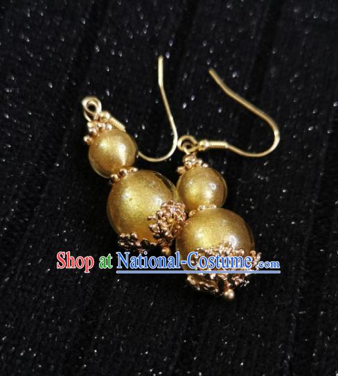 Chinese Handmade Qing Dynasty Court Earrings Traditional Hanfu Ear Jewelry Accessories Classical Golden Cucurbit Eardrop for Women