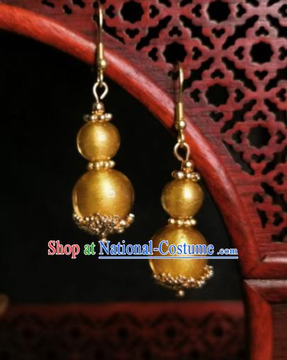 Chinese Handmade Qing Dynasty Court Earrings Traditional Hanfu Ear Jewelry Accessories Classical Golden Cucurbit Eardrop for Women