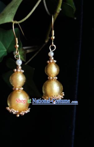 Chinese Handmade Qing Dynasty Court Earrings Traditional Hanfu Ear Jewelry Accessories Classical Golden Cucurbit Eardrop for Women