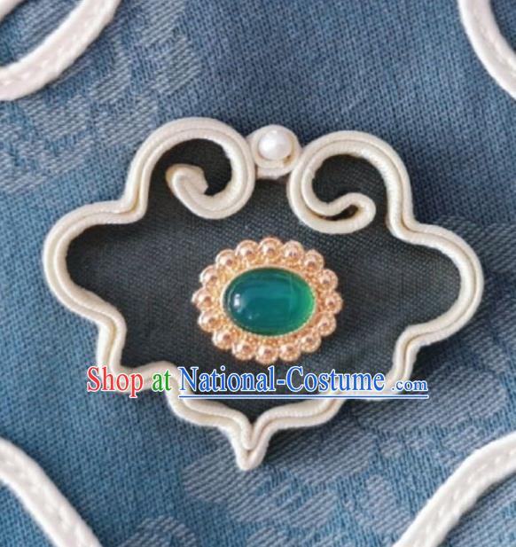 Chinese Classical Chrysoprase Brooch Traditional Hanfu Cheongsam Accessories Handmade Breastpin for Women