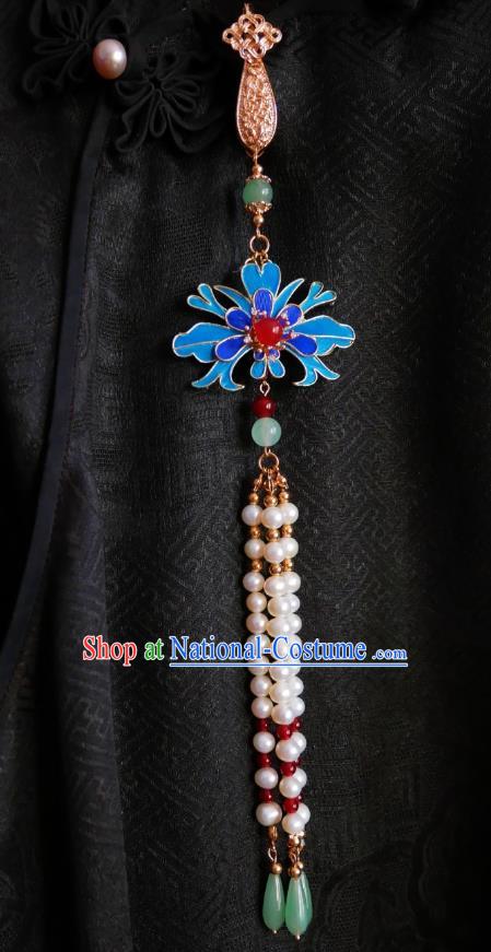 Chinese Classical Blue Flower Brooch Traditional Hanfu Cheongsam Accessories Handmade Pink Breastpin Pendant for Women