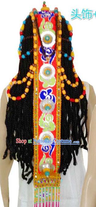 Chinese Traditional Tibetan Nationality Folk Dance Hair Clasp Decoration Handmade Zang Ethnic Headdress Hair Accessories and Necklace for Women