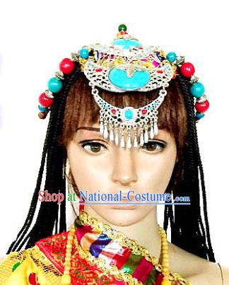 Chinese Traditional Tibetan Nationality Hair Clasp Decoration Handmade Zang Ethnic Headdress Stage Show Frontlet Hair Accessories for Women