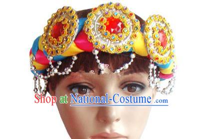 Chinese Traditional Folk Dance Hair Clasp Hair Accessories Decoration Handmade Zang Ethnic Headdress Stage Show Headwear for Women