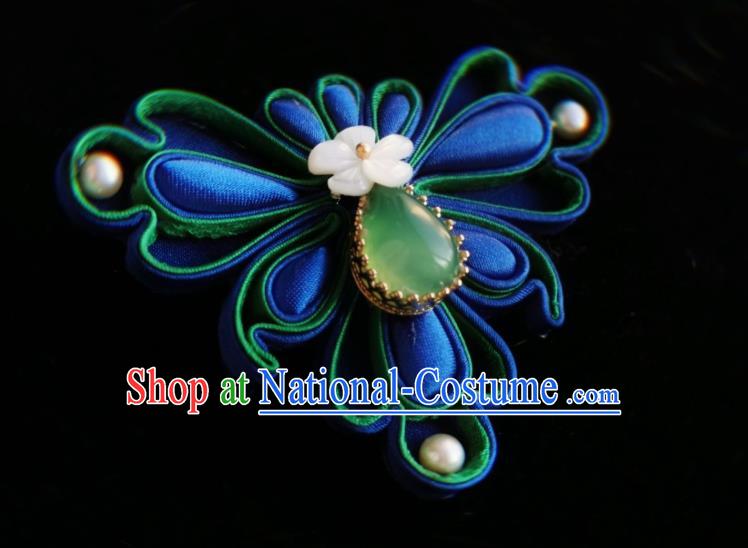 Chinese Classical Brooch Traditional Hanfu Cheongsam Accessories Handmade Blue Silk Butterfly Breastpin Pendant for Women