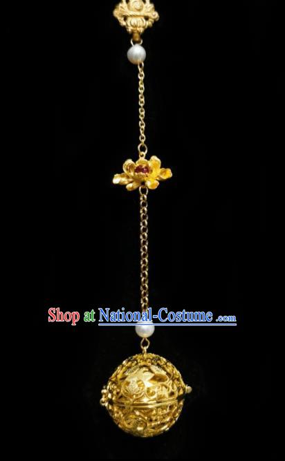 Chinese Classical Golden Sachet Brooch Traditional Hanfu Cheongsam Accessories Handmade Lotus Tassel Breastpin Pendant for Women