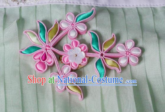 Chinese Classical Pink Silk Plum Brooch Traditional Hanfu Cheongsam Accessories Handmade Breastpin Pendant for Women