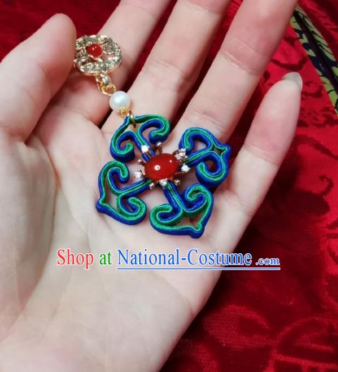 Chinese Classical Agate Brooch Traditional Hanfu Cheongsam Accessories Handmade Blue Silk Breastpin Pendant for Women