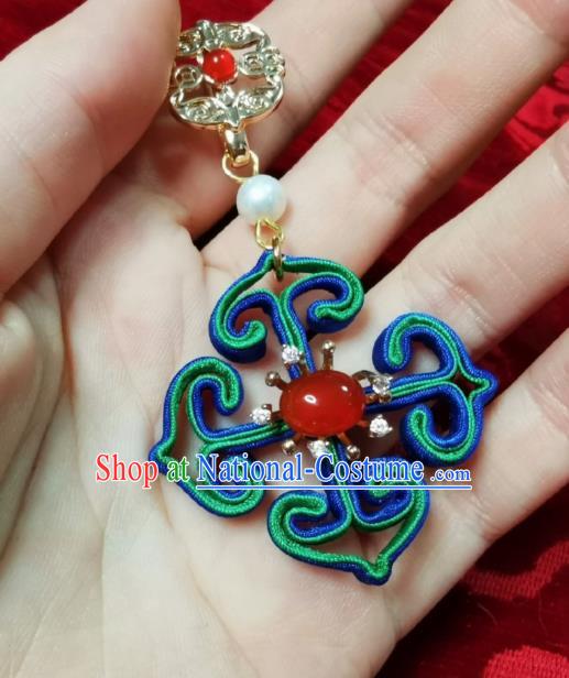 Chinese Classical Agate Brooch Traditional Hanfu Cheongsam Accessories Handmade Blue Silk Breastpin Pendant for Women