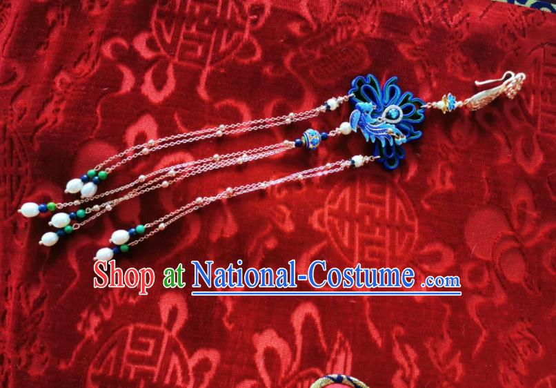 Chinese Classical Cloisonne Phoenix Brooch Traditional Hanfu Cheongsam Accessories Handmade Golden Tassel Breastpin Pendant for Women