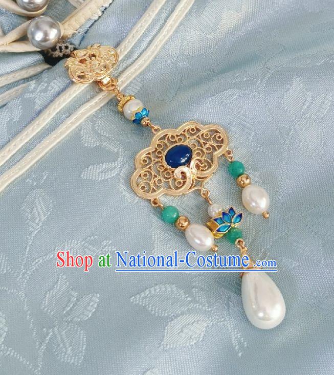 Chinese Classical Golden Brooch Traditional Hanfu Cheongsam Accessories Handmade Blueing Lotus Breastpin Pendant for Women