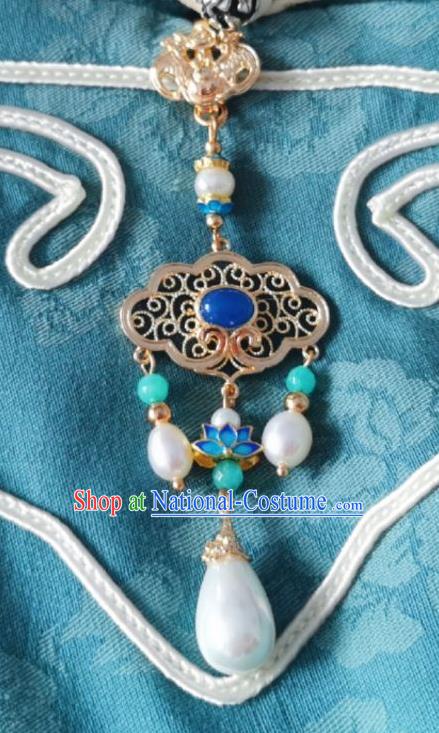 Chinese Classical Golden Brooch Traditional Hanfu Cheongsam Accessories Handmade Blueing Lotus Breastpin Pendant for Women