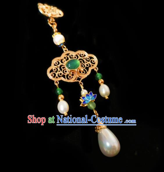 Chinese Classical Chrysoprase Brooch Traditional Hanfu Cheongsam Accessories Handmade Blueing Lotus Breastpin Pendant for Women