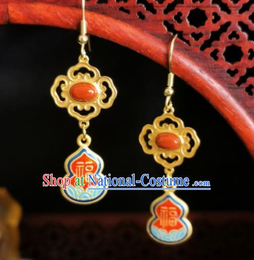 Chinese Handmade Qing Dynasty Coral Earrings Traditional Hanfu Ear Jewelry Accessories Classical Court Silver Eardrop for Women