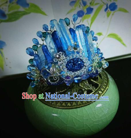 Handmade Chinese Royalblue Crystal Hair Crown Hairpins Traditional Hanfu Hair Accessories Ancient Court Hair Clip for Women