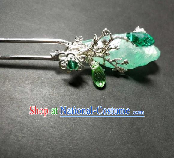 Handmade Chinese Green Glass Hairpins Traditional Hanfu Hair Accessories Ancient Court Hair Clip for Women