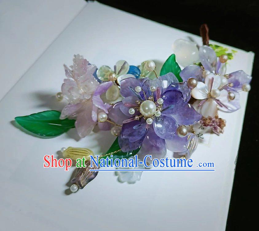 Handmade Chinese Amethyst Flowers Hair Stick Hairpins Traditional Hanfu Hair Accessories Ancient Court Hair Claw for Women