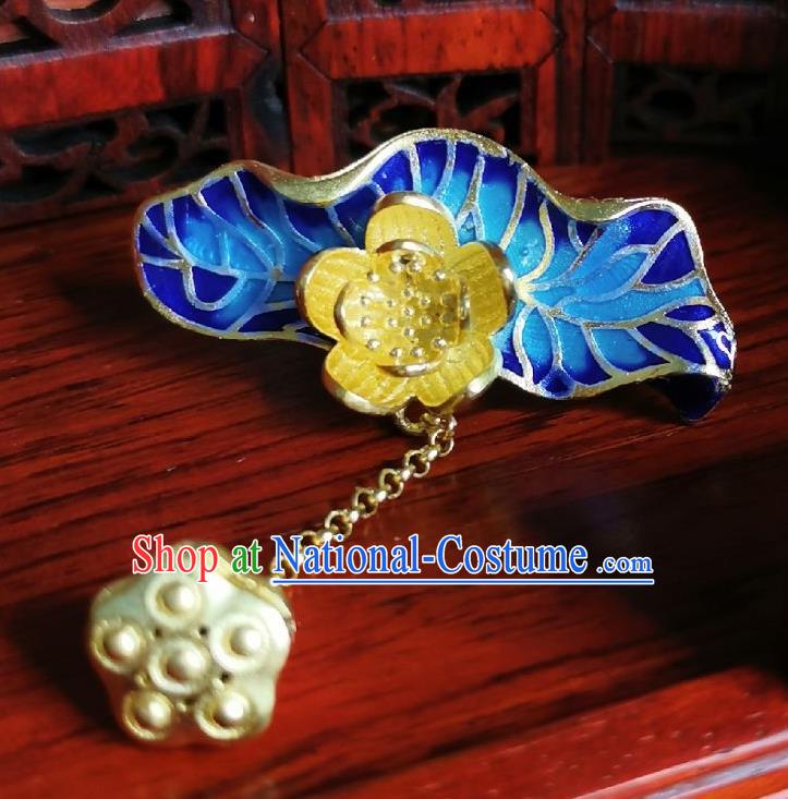 Chinese Classical Cloisonne Brooch Traditional Hanfu Cheongsam Accessories Handmade Golden Lotus Breastpin Pendant for Women