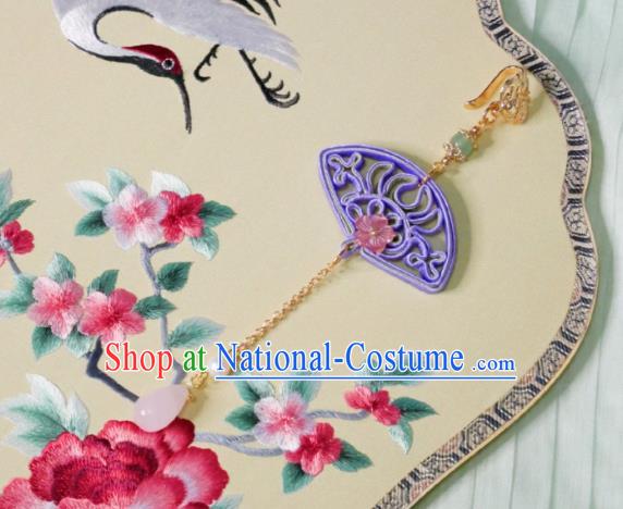 Chinese Classical Purple Silk Brooch Traditional Hanfu Cheongsam Accessories Handmade Tassel Breastpin Pendant for Women