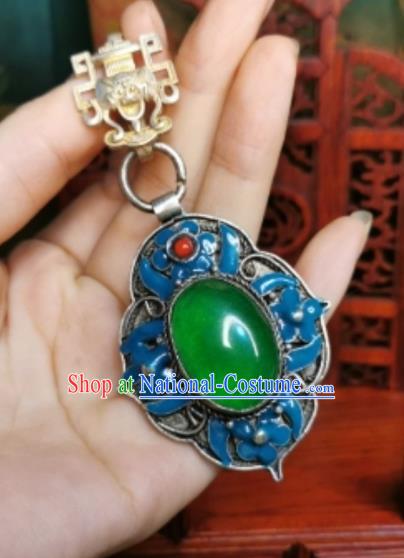 Chinese Classical Jadeite Brooch Traditional Hanfu Cheongsam Accessories Handmade Blueing Breastpin Pendant for Women