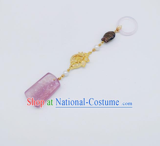 Chinese Classical Pink Chalcedony Brooch Traditional Hanfu Accessories Handmade Cheongsam Breastpin Pendant for Women