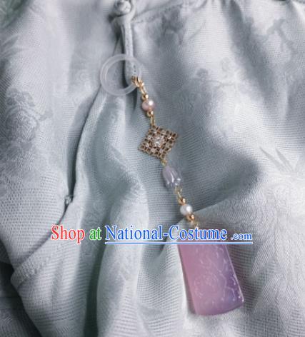 Chinese Classical Pink Chalcedony Brooch Traditional Hanfu Accessories Handmade Cheongsam Breastpin Pendant for Women