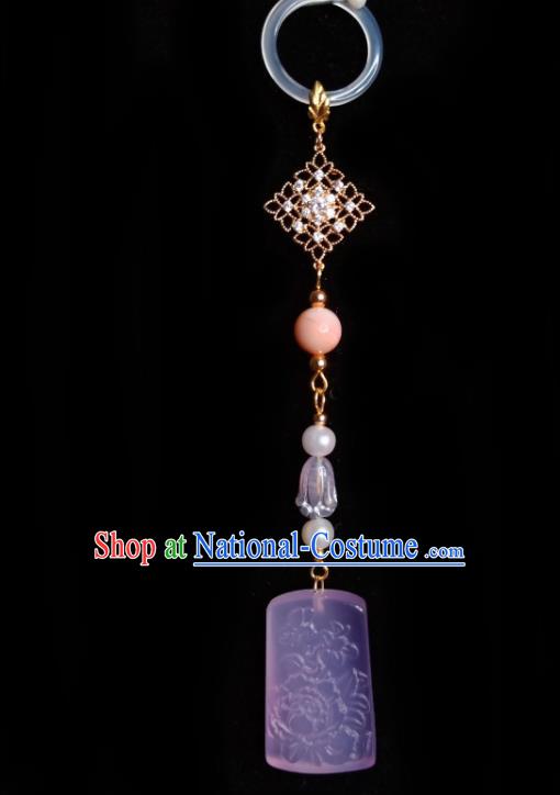 Chinese Classical Pink Chalcedony Brooch Traditional Hanfu Accessories Handmade Cheongsam Breastpin Pendant for Women