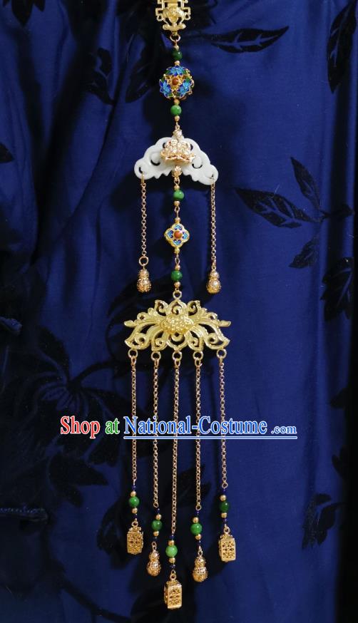 Chinese Classical Cloisonne Brooch Traditional Hanfu Cheongsam Accessories Handmade Golden Chrysanthemum Tassel Breastpin Pendant for Women