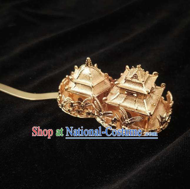 Handmade Chinese Palace Golden Hairpins Traditional Hanfu Hair Accessories Ancient Tang Dynasty Court Hair Clip for Women