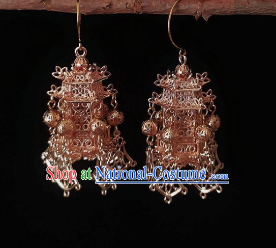 Chinese Handmade Court Champagne Earrings Traditional Hanfu Ear Jewelry Accessories Classical Qing Dynasty Palace Eardrop for Women