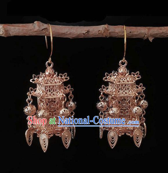 Chinese Handmade Court Champagne Earrings Traditional Hanfu Ear Jewelry Accessories Classical Qing Dynasty Palace Eardrop for Women