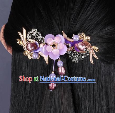 Chinese Traditional Violet Flower Hair Claw Hair Accessories Decoration Handmade Hair Accessories Birds Hair Stick for Women