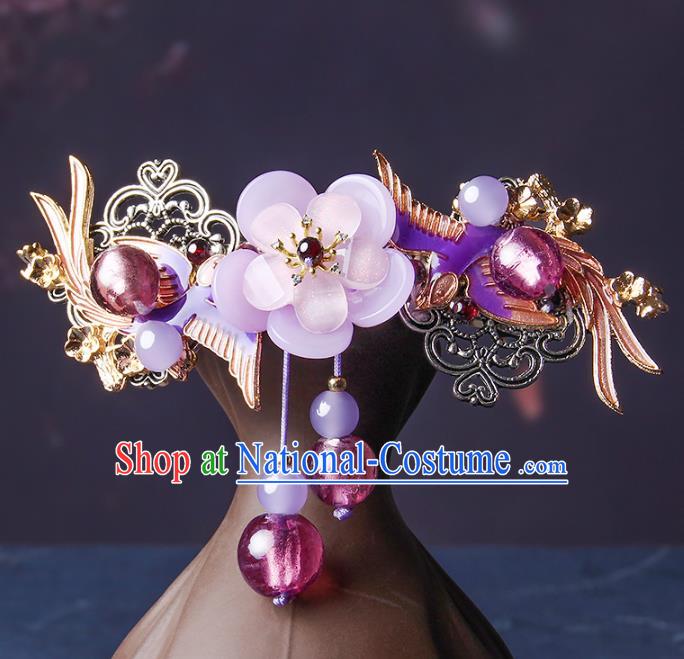 Chinese Traditional Violet Flower Hair Claw Hair Accessories Decoration Handmade Hair Accessories Birds Hair Stick for Women