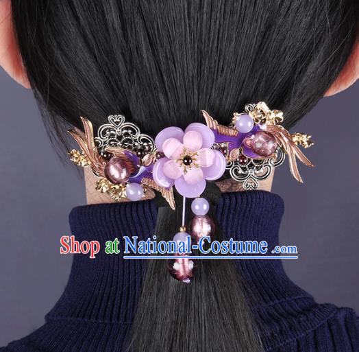 Chinese Traditional Violet Flower Hair Claw Hair Accessories Decoration Handmade Hair Accessories Birds Hair Stick for Women