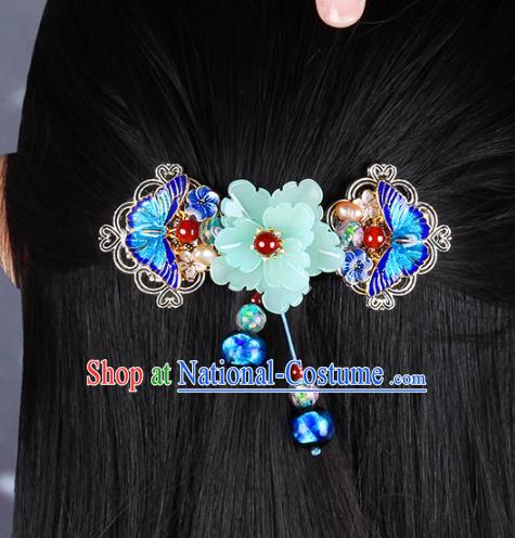 Chinese Traditional Cloisonne Butterfly Hair Claw Hair Accessories Decoration Handmade Hair Accessories Blue Peony Hair Stick for Women