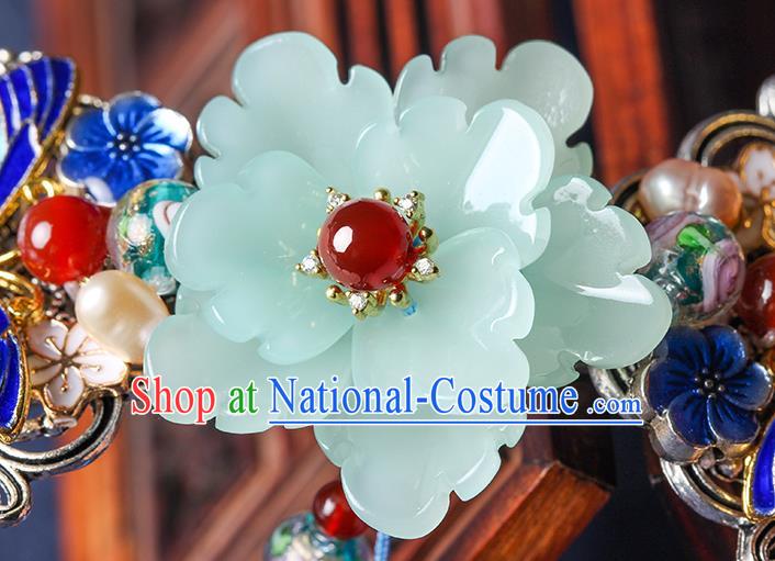 Chinese Traditional Cloisonne Butterfly Hair Claw Hair Accessories Decoration Handmade Hair Accessories Blue Peony Hair Stick for Women