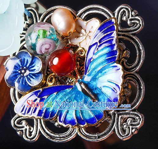 Chinese Traditional Cloisonne Butterfly Hair Claw Hair Accessories Decoration Handmade Hair Accessories Blue Peony Hair Stick for Women