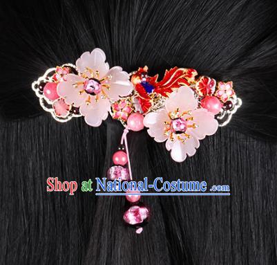 Chinese Traditional Cloisonne Red Bird Hair Claw Hair Accessories Decoration Handmade Hair Accessories Pink Flowers Hair Stick for Women