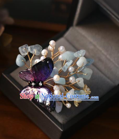 Handmade Retro Wedding Hair Claw Top Grade Hair Accessories Hair Stick Amethyst Butterfly Hair Pin for Women