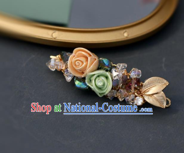 Handmade Retro Yellow and Green Roses Hair Claw Top Grade Hair Accessories Hair Stick Hair Pin for Women