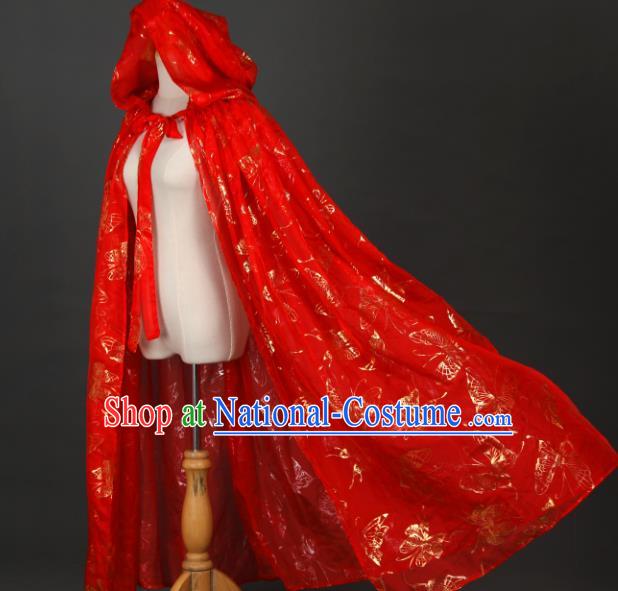 Traditional Chinese Cosplay Hanfu Red Cloak Ancient Princess Printing Butterfly Cape Costume for Women