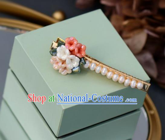 Handmade Retro Ceramics Flowers Hair Claw Top Grade Hair Accessories Hair Stick Pearls Hair Pin for Women