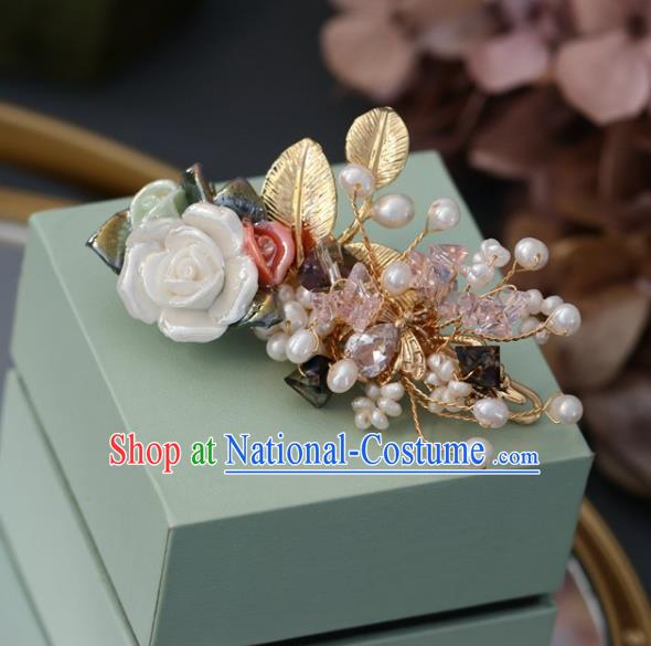 Handmade Retro White Rose Hair Claw Top Grade Hair Accessories Hair Stick Beads Hair Pin for Women