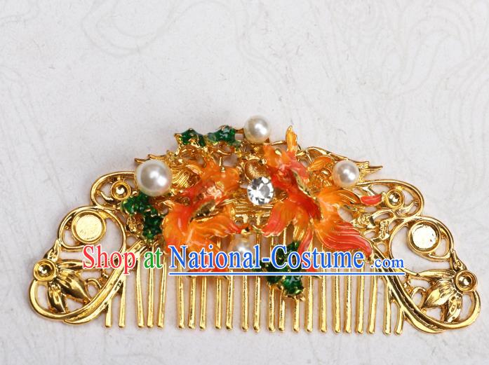 Chinese Traditional Ancient Princess Double Goldfish Hair Comb Hanfu Hair Accessories Headwear Golden Hairpin for Women